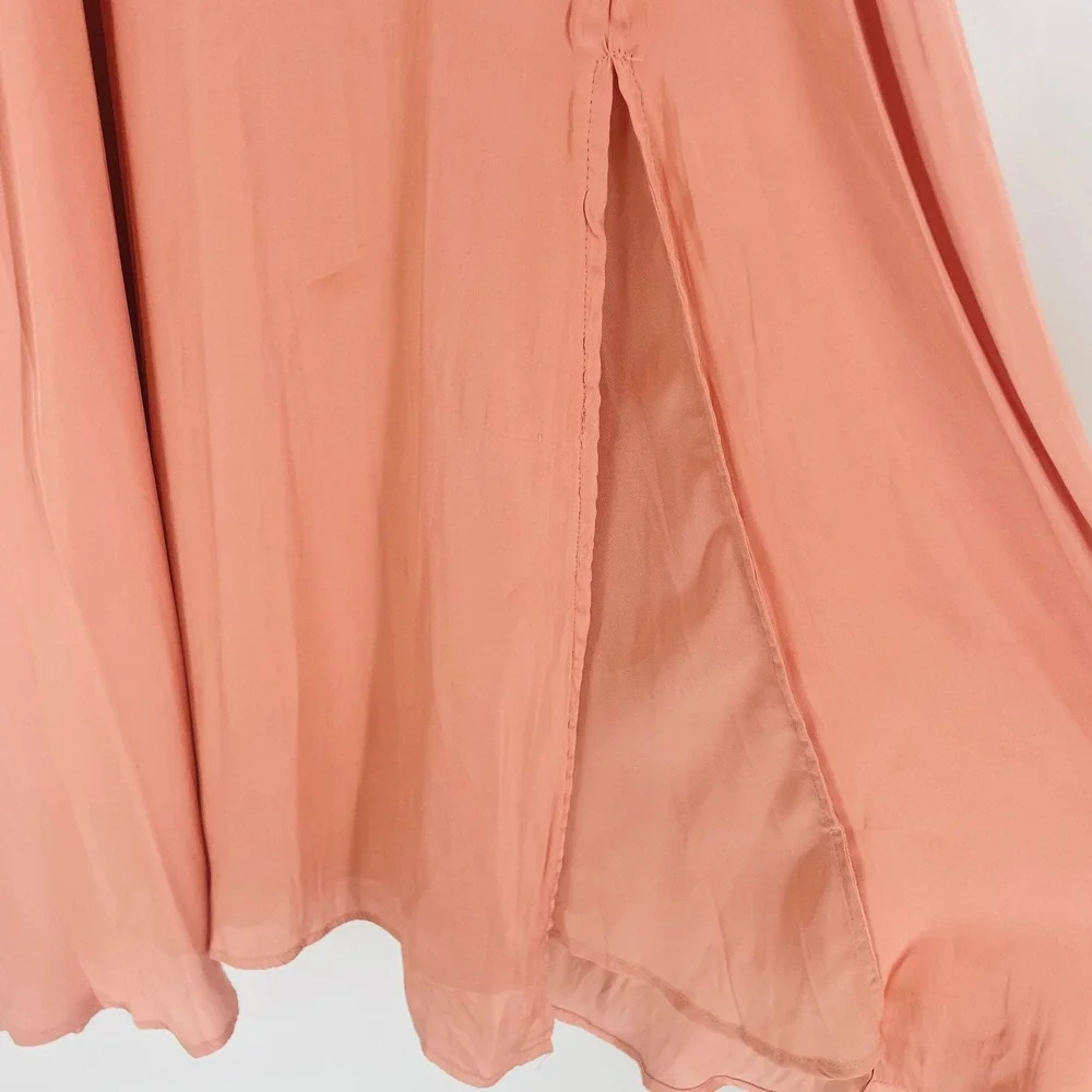 Blush Satin Midi Dress in Rose Blush with Balloon Sleeves - Picture 10 of 16